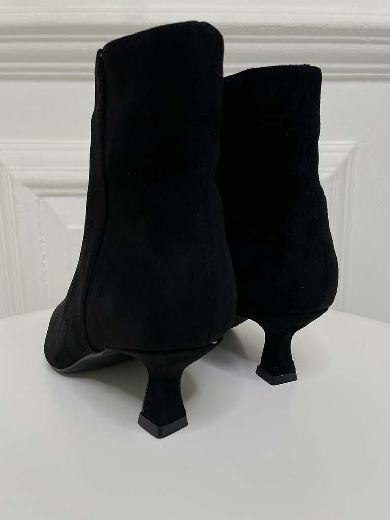 Faux Suede Kitten Heel Ankle Boot - Black