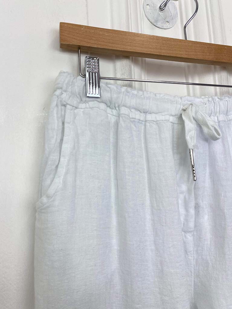 Turn Up Linen Trousers - White