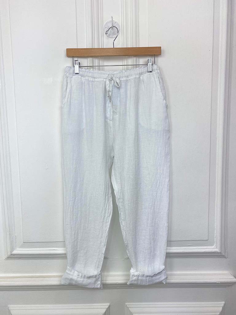 Turn Up Linen Trousers - White