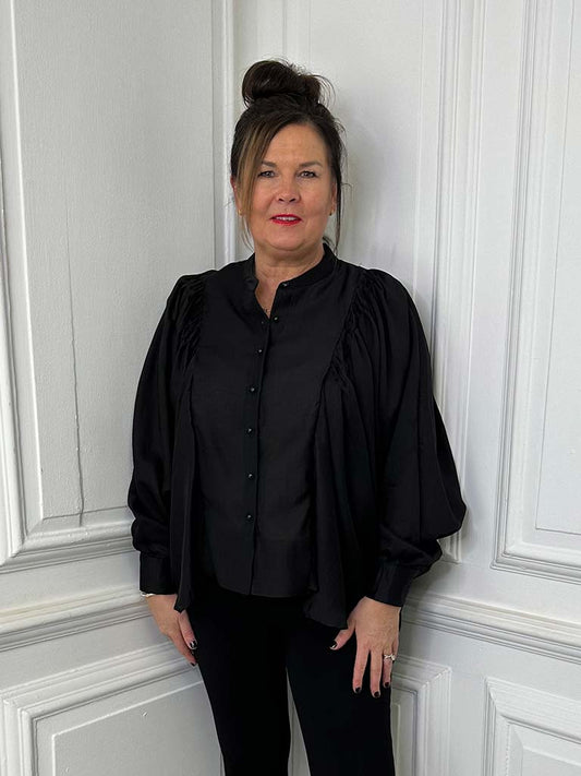 Sheer Batwing Blouse - Black