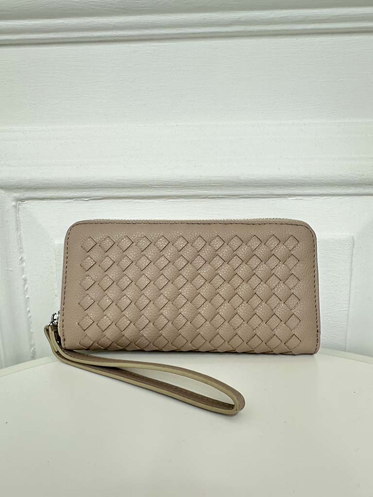 Faux Leather Woven Purse - Stone