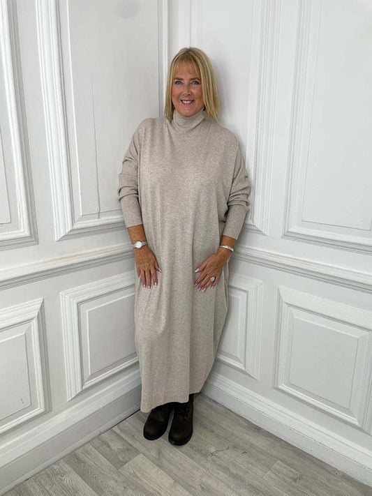 High Neck Jumper Dress - Stone