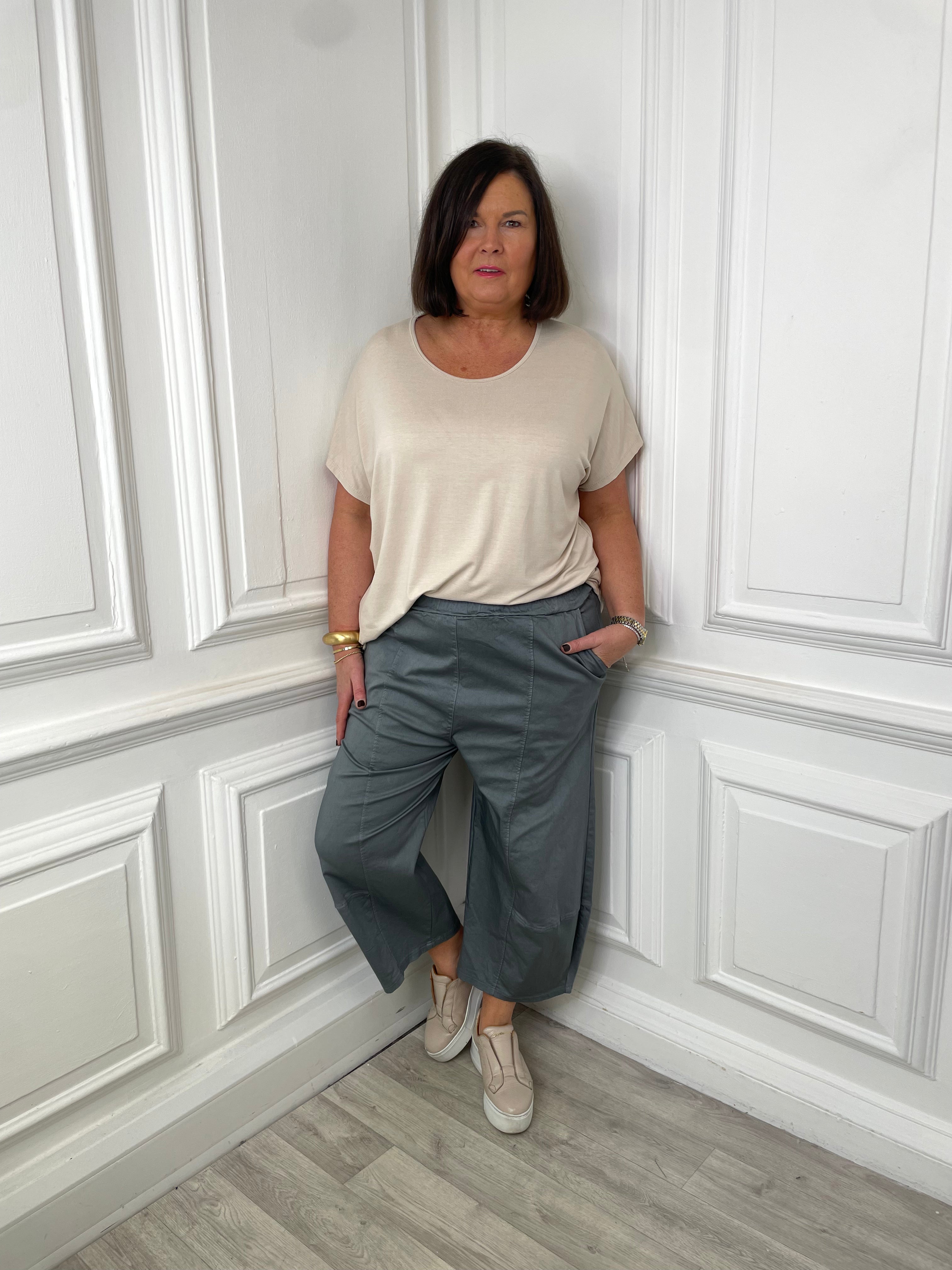 Cotton Barrel Trousers - Slate