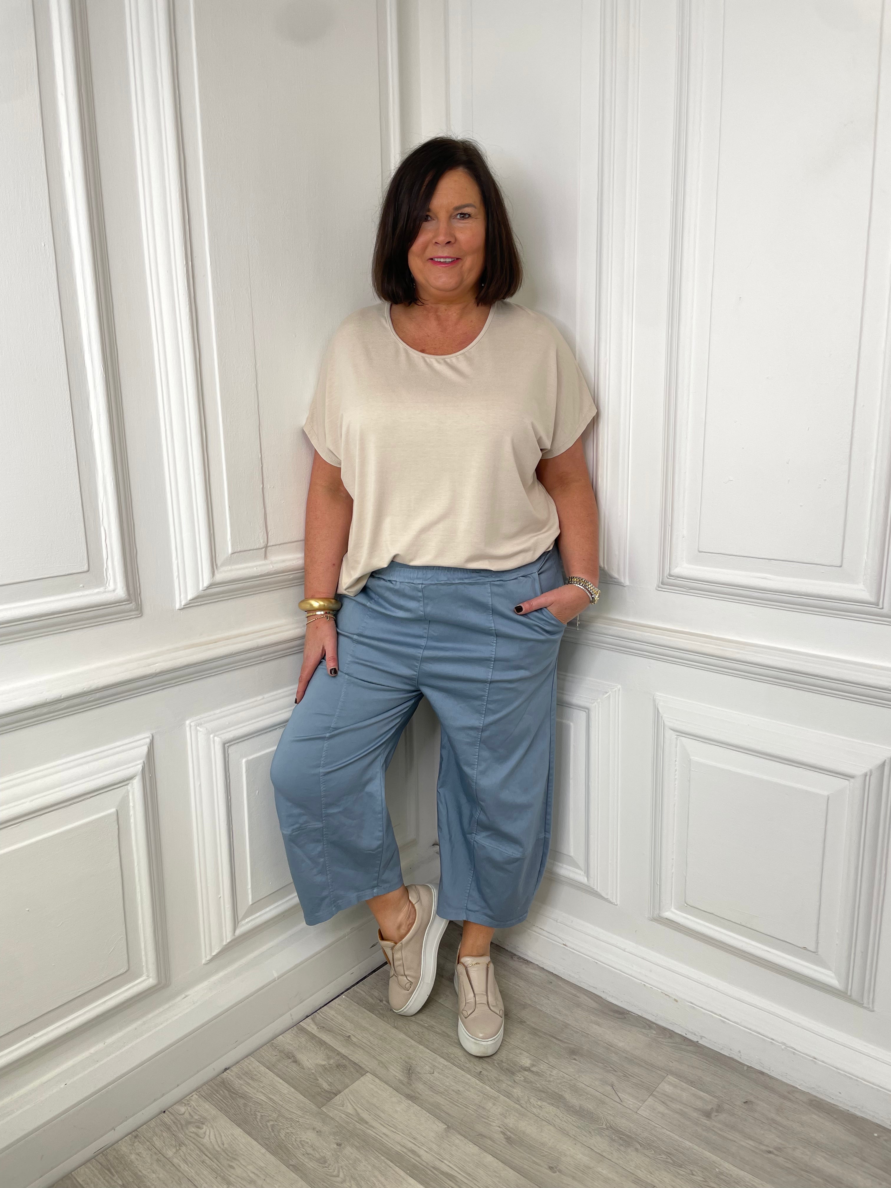 Cotton Barrel Trousers - Denim