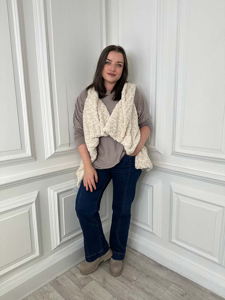 Faux Fur Waterfall Gilet - Cream