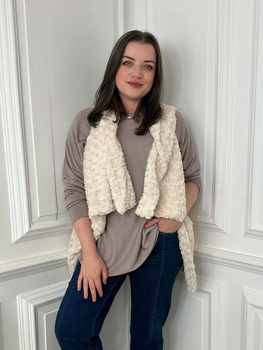 Faux Fur Waterfall Gilet - Cream