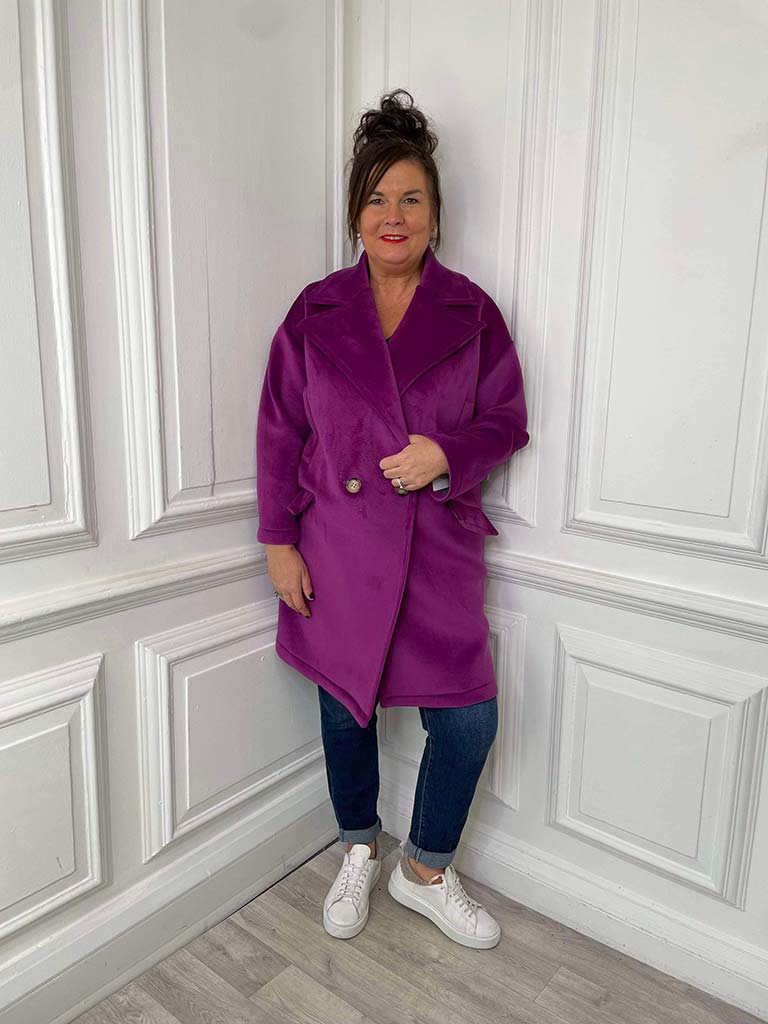 Luxe Double Breasted Coat - Grape