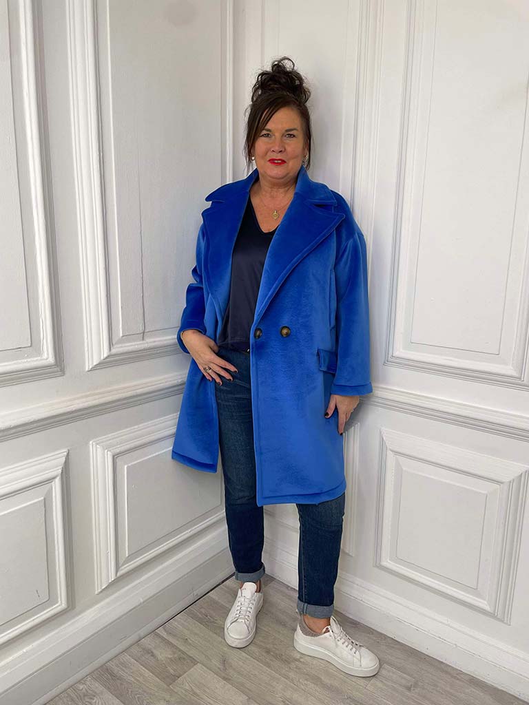 Luxe Double Breasted Coat - Electric Blue