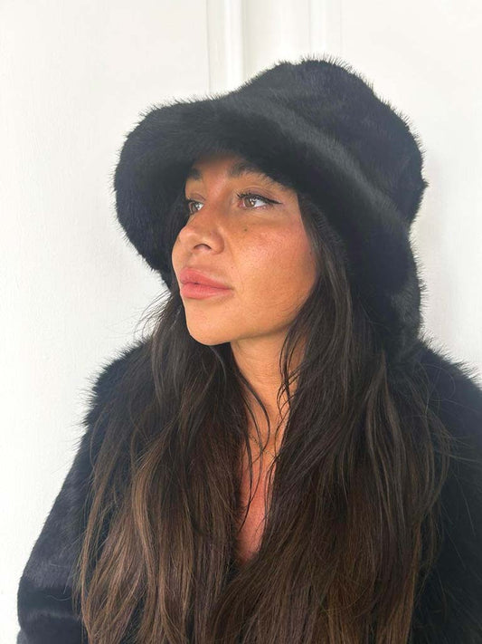 Malissa J Faux Fur Bucket Hat - Black