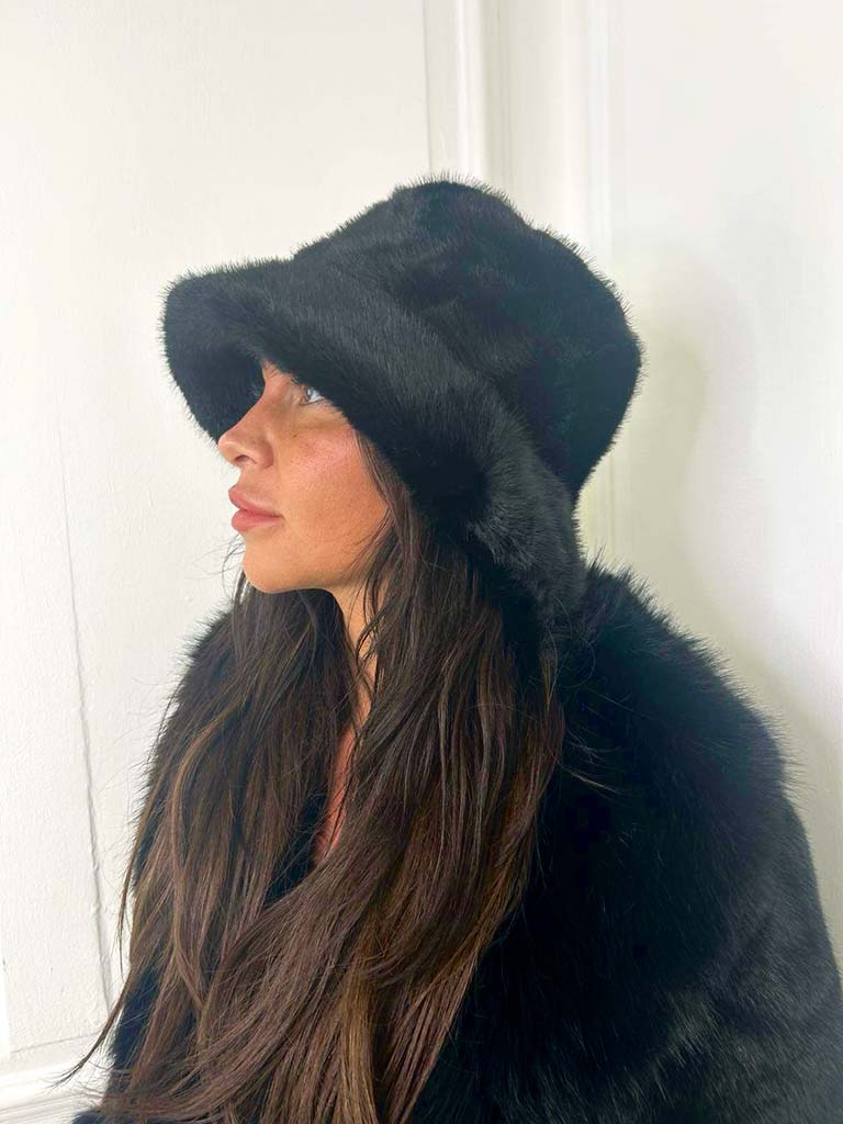 Malissa J Faux Fur Bucket Hat - Black