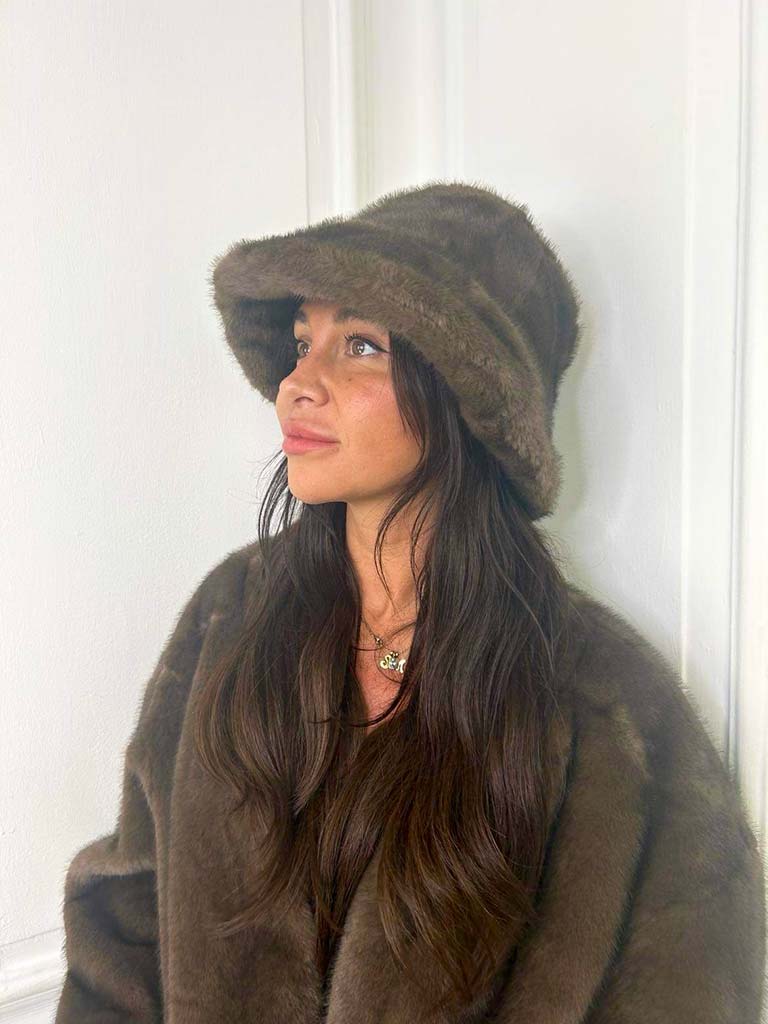 Malissa J Faux Fur Bucket Hat - Chocolate