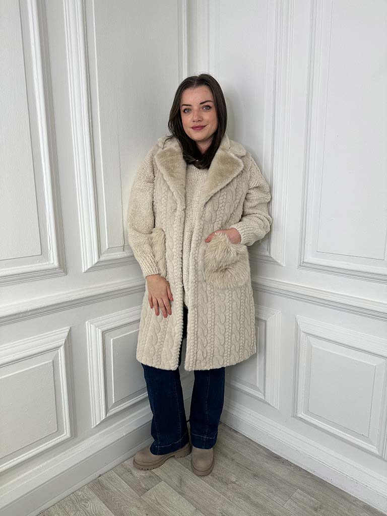 Luxe Cable Faux Fur Gilet - Cream