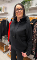 Malissa J Embellished Faux Fur Hoodie in Black