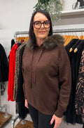 Malissa J Embellished Faux Fur Hoodie in chocolate