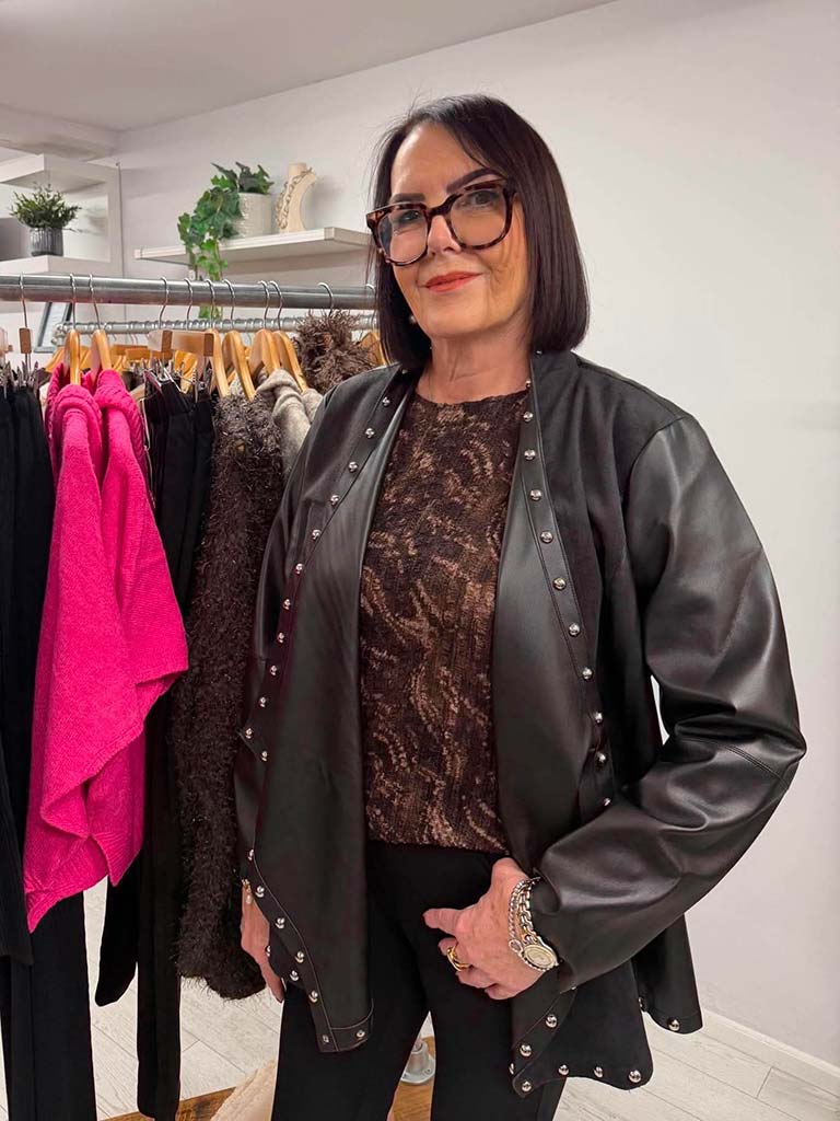 Malissa J Faux Leather Studded Jacket in Black