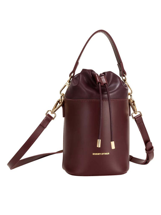 Every Other Drawstring Bucket Bag - Burgundy