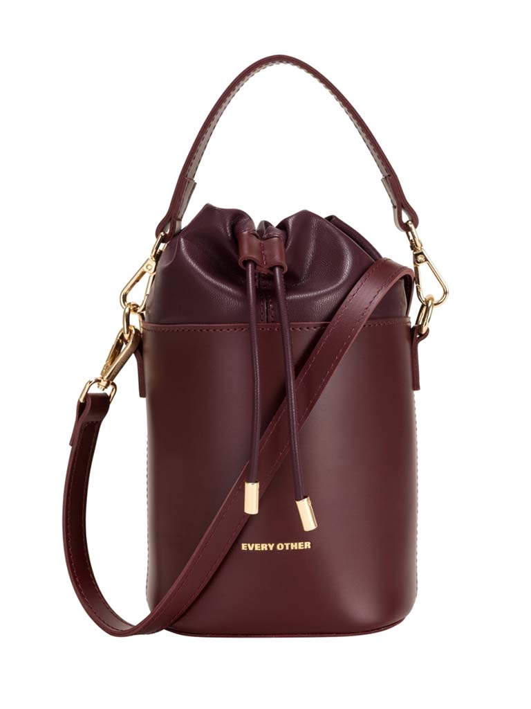 Every Other Drawstring Bucket Bag - Burgundy