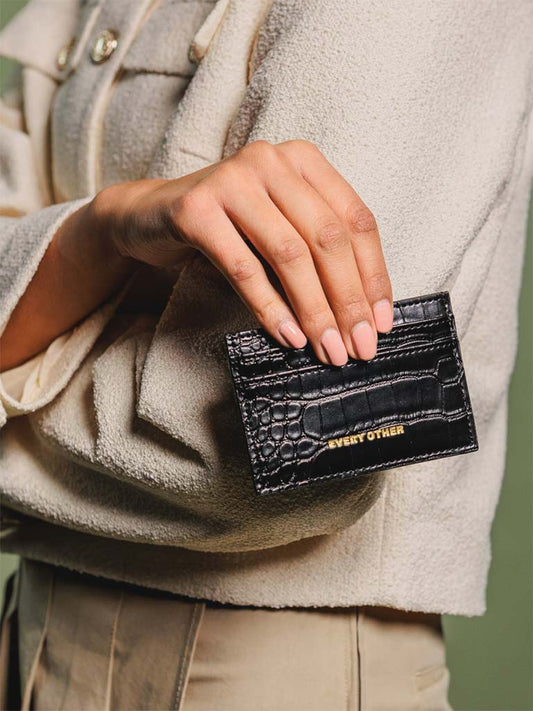 Every Other Faux Croc Card Holder - Black