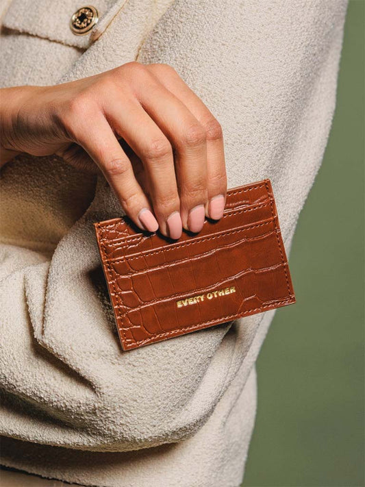 Every Other Faux Croc Card Holder - Tan