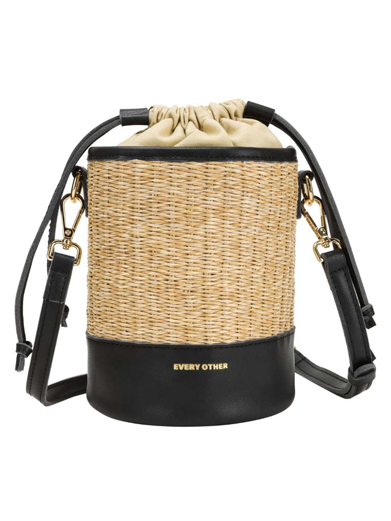 Every Other Rattan Drawstring Bag - Black