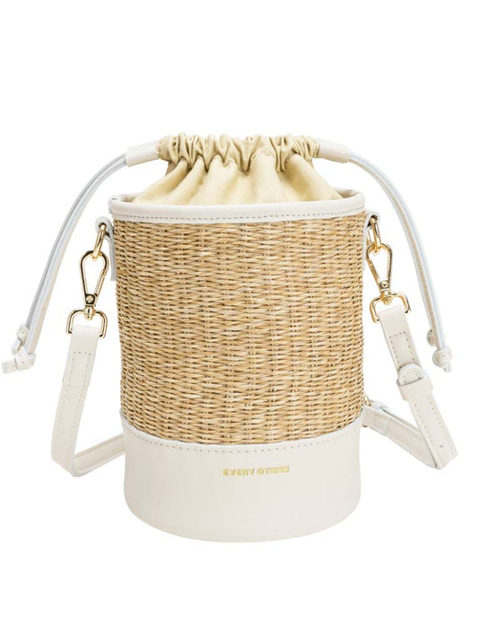 Every Other Rattan Drawstring Bag - Ecru