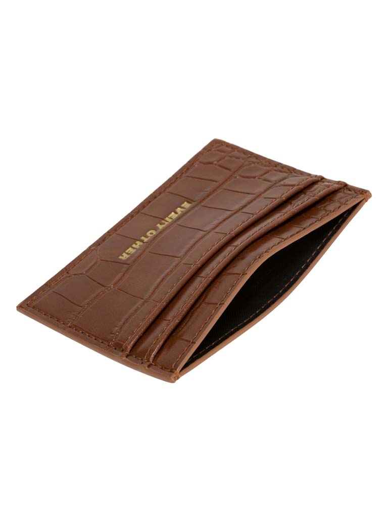 Every Other Faux Croc Card Holder - Tan