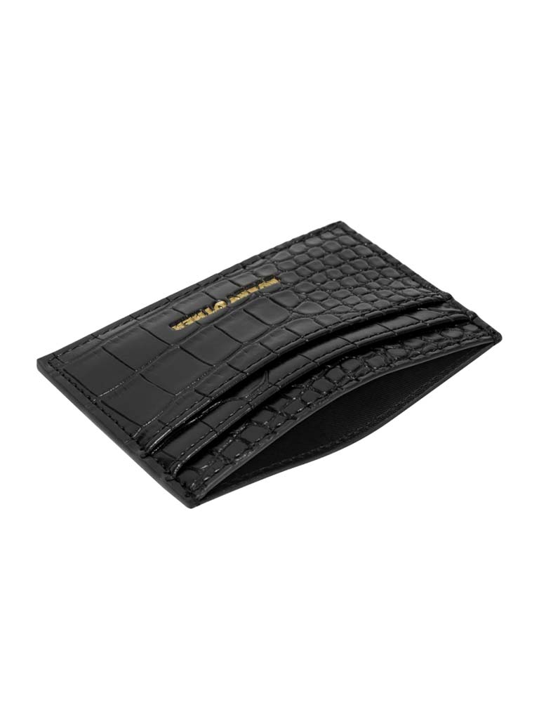 Every Other Faux Croc Card Holder - Black