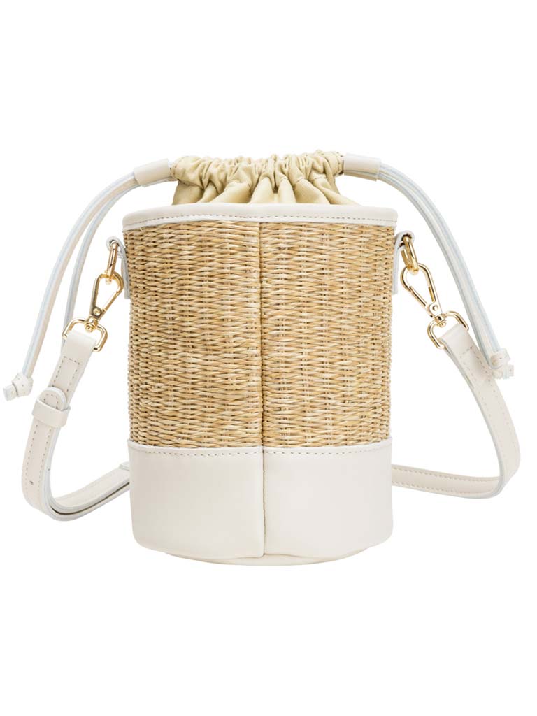 Every Other Rattan Drawstring Bag - Ecru