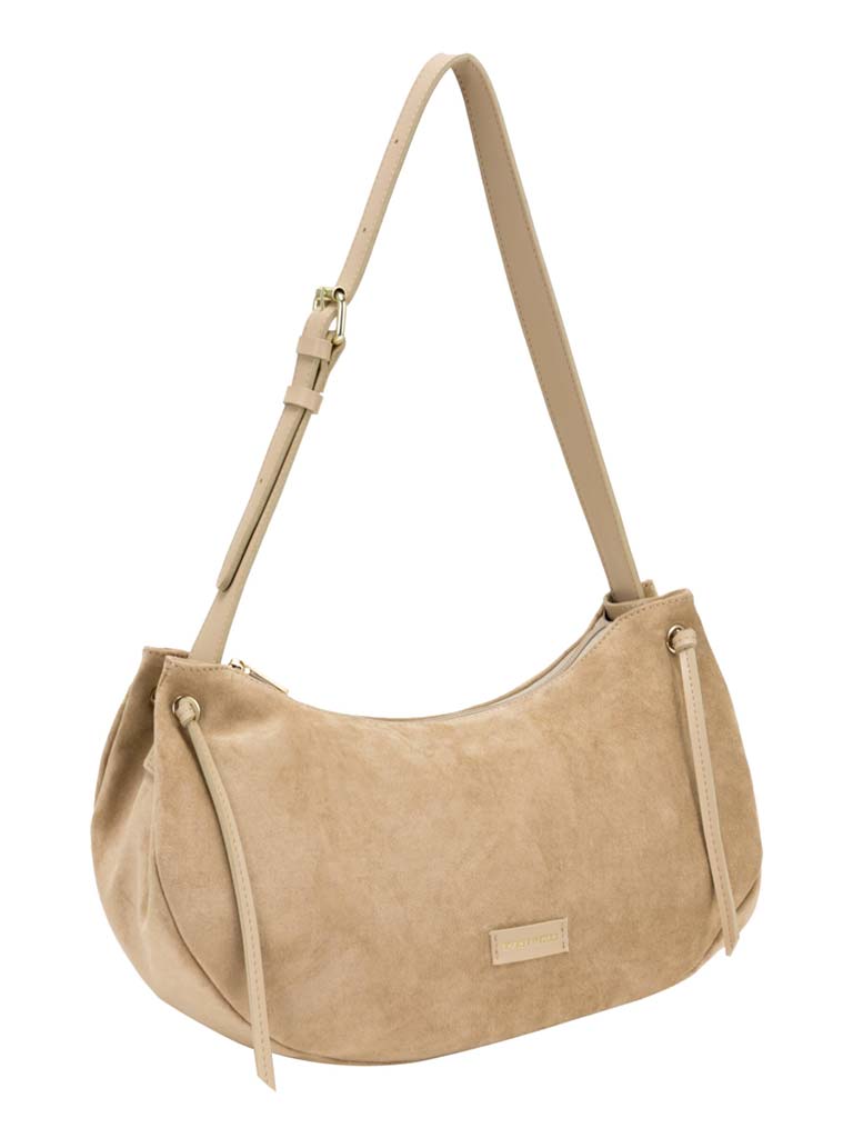 Every Other Faux Suede Crescent Bag - Sand