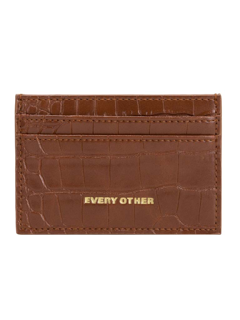 Every Other Faux Croc Card Holder - Tan