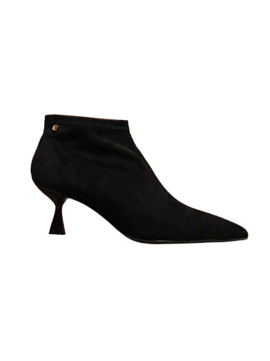 Faux Suede Heeled Ankle Boots - Black