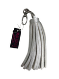Silver leather tassel keyring with metal clip and Malissa J tag for womens fashion and everyday wear. - Malissa J Tassel Keyring - Silver