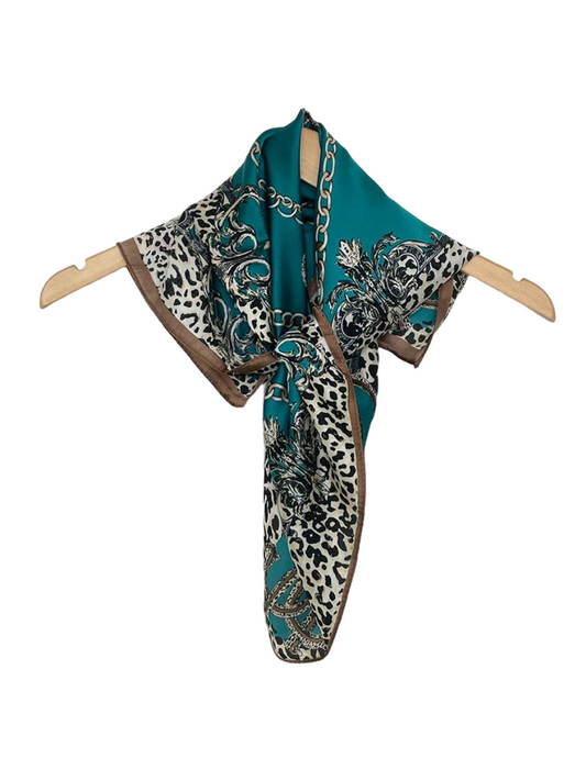 Leopard Print Charm Chain Neckerchief - Teal