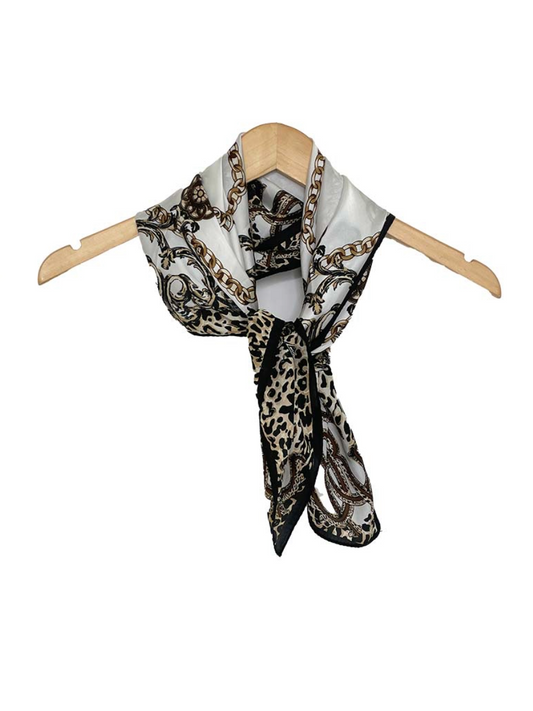 Leopard Print Charm Chain Neckerchief - White
