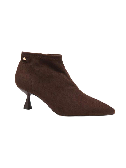 Faux Suede Heeled Ankle Boots - Chocolate