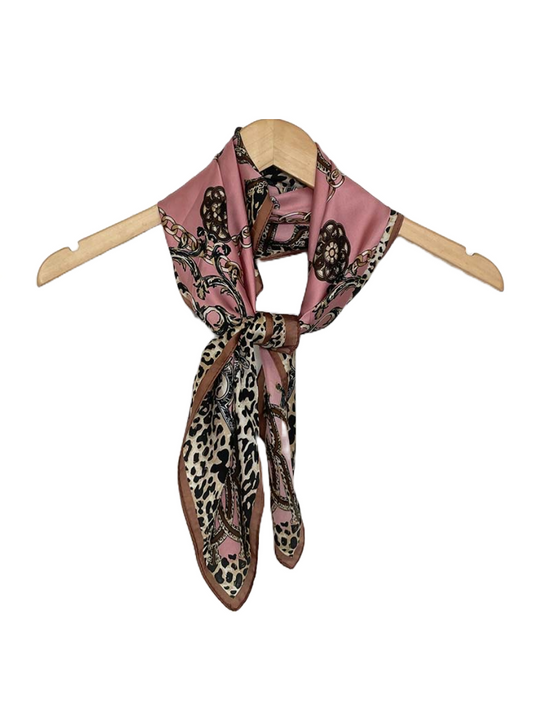 Leopard Print Charm Chain Neckerchief - Pink