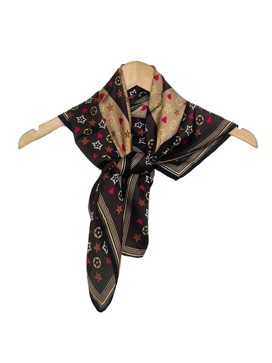 Deco Flower Heart Neckerchief - Black & Tan