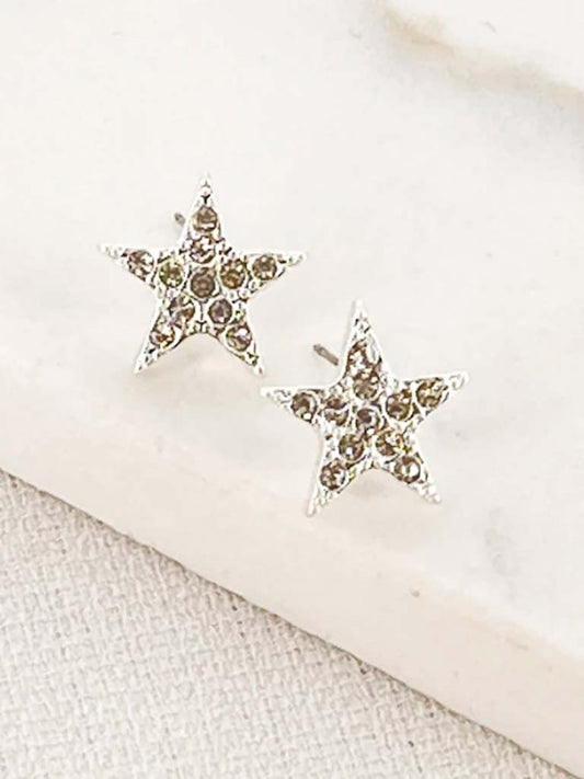 Envy Diamanté Star Earrings - Silver