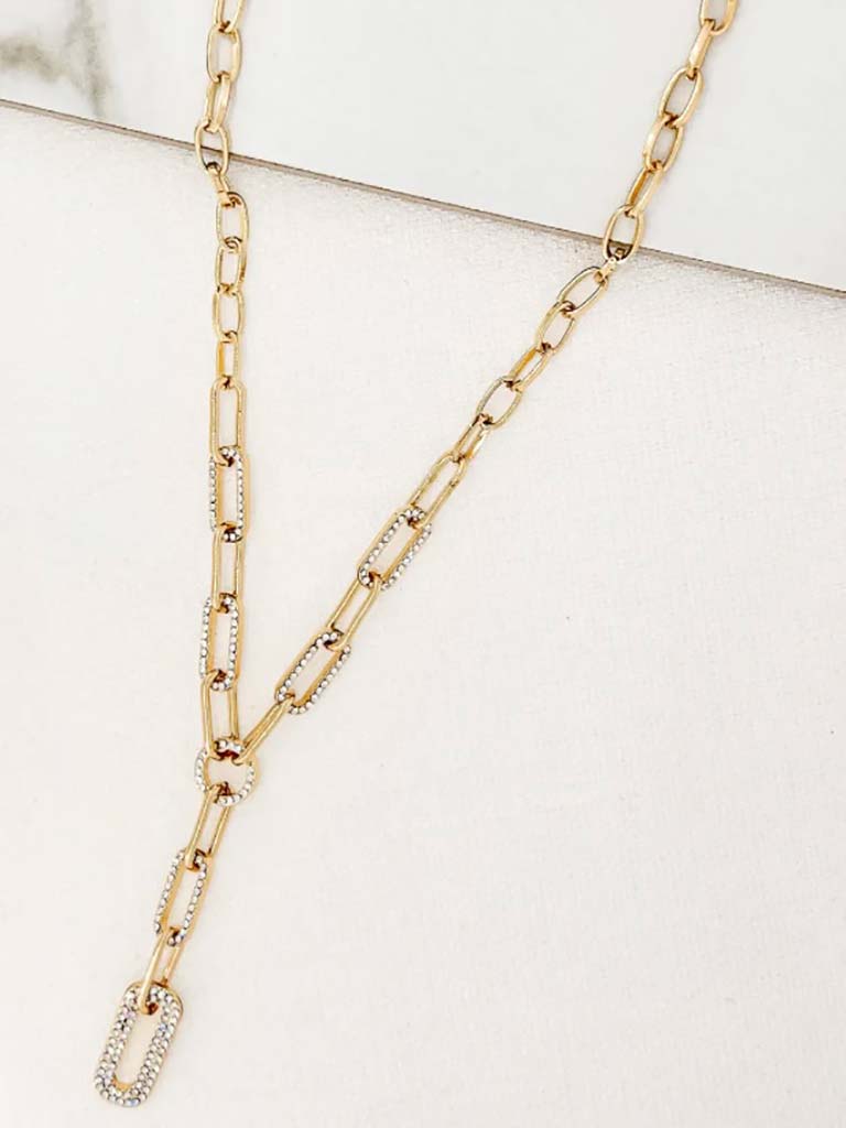 Envy Diamanté Drop Pendant Chain Necklace - Gold