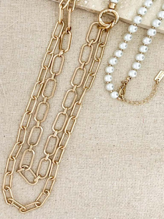 Envy Pearl & Double Chain Necklace - Gold