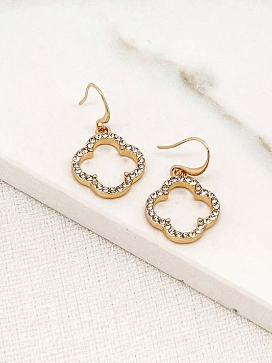 Envy Chunky Embellished Clover Drop Earrings - Gold