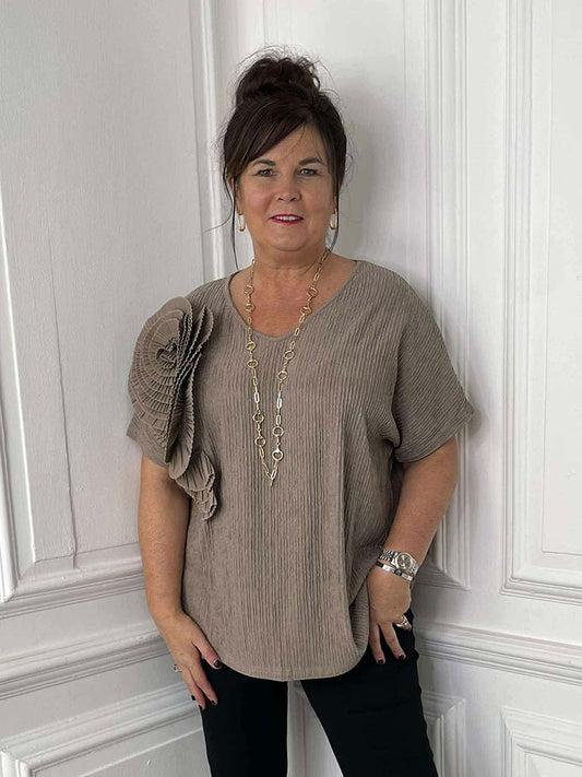Malissa Corsage Top - Taupe