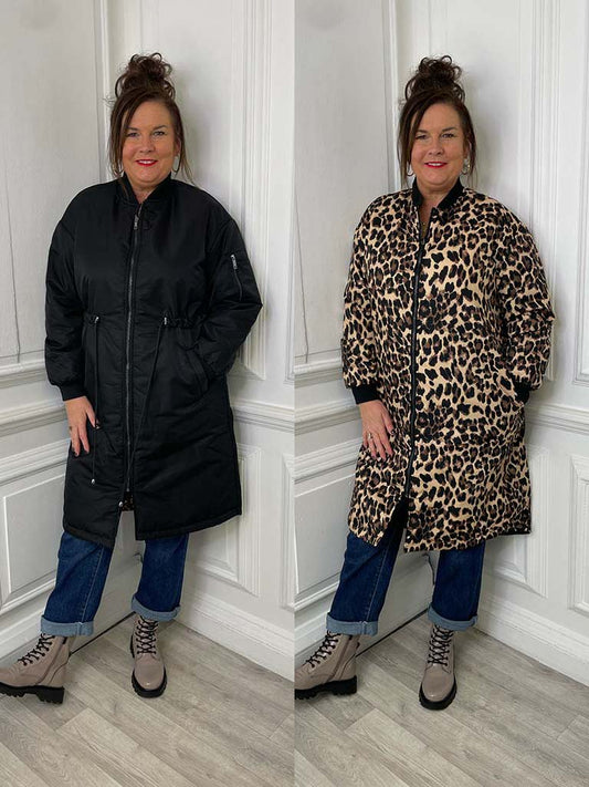 Reversible Leopard Print Coat - Black & Leopard