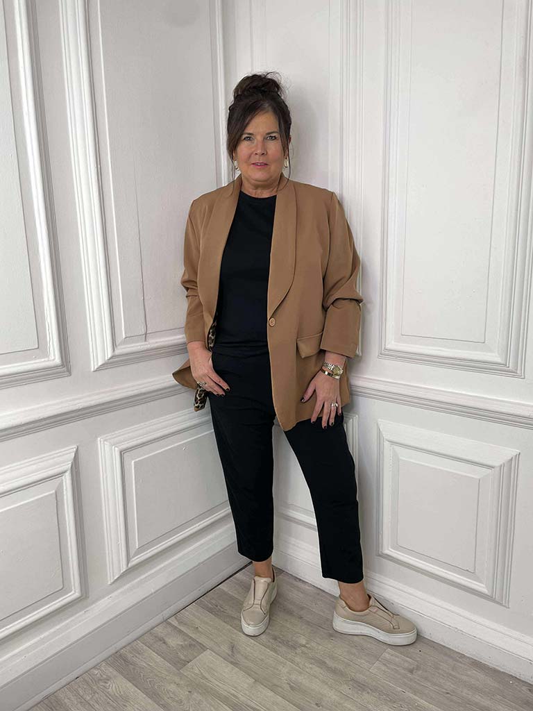 Leopard Lined Blazer - Camel