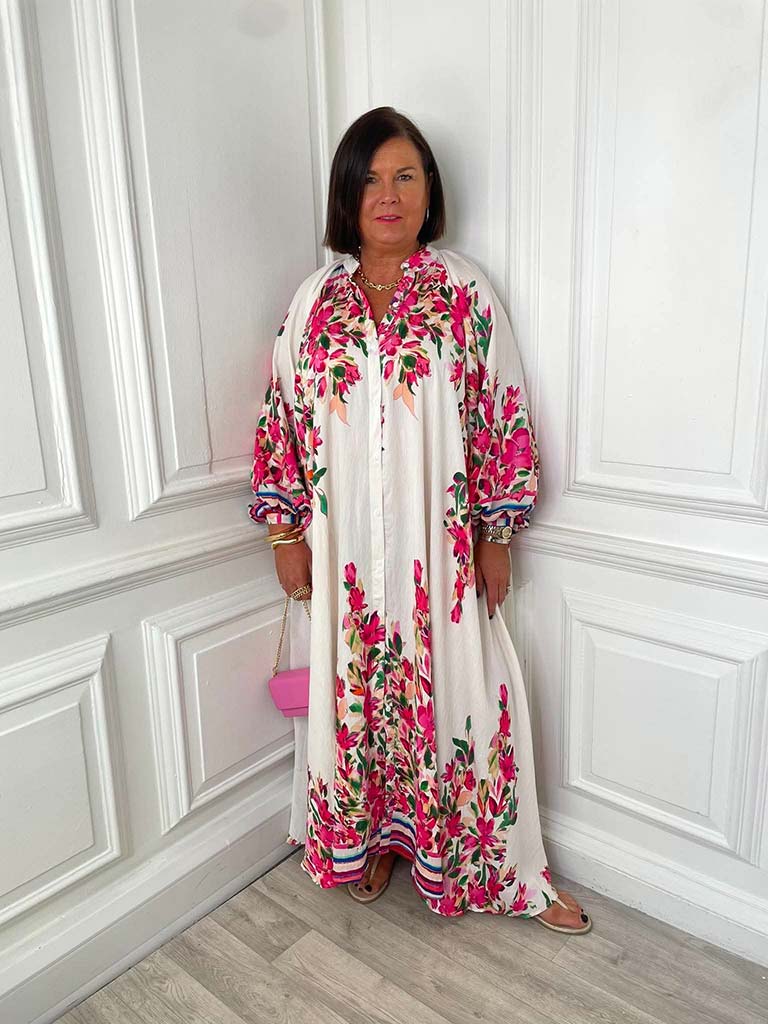 Oversized Floral Maxi Dress - Pink