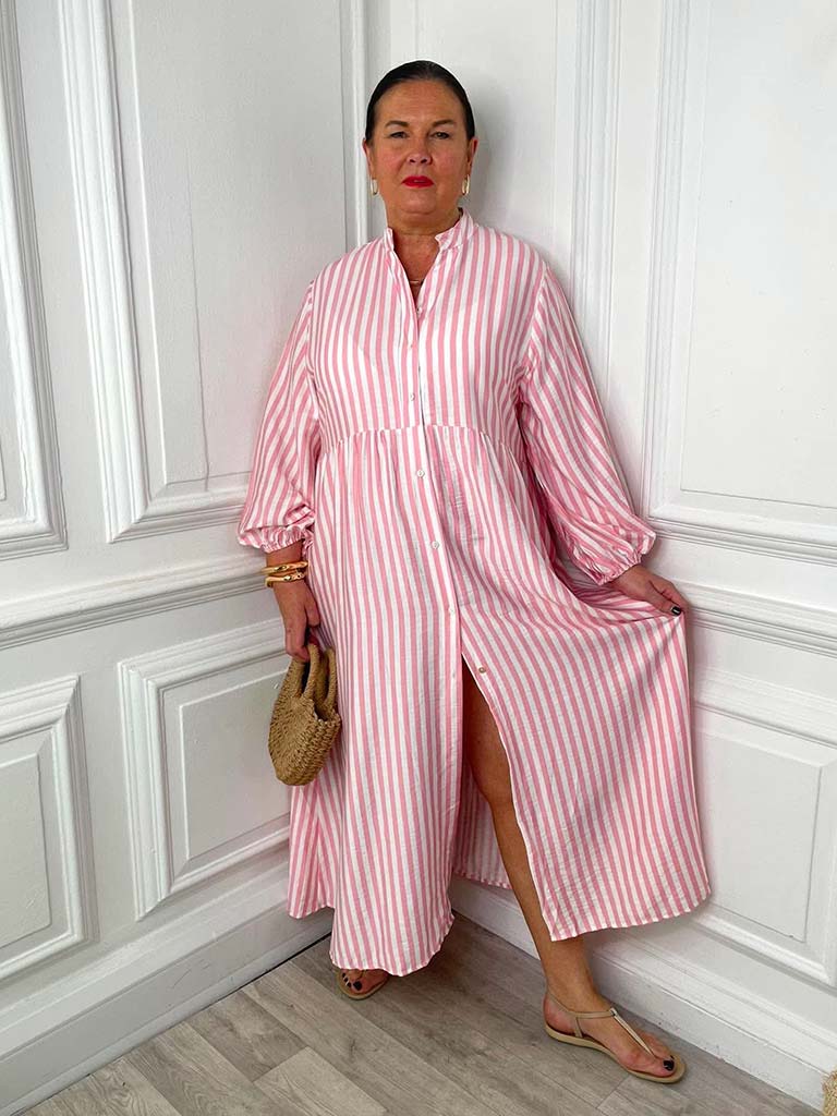 Striped Maxi Dress - Flamingo