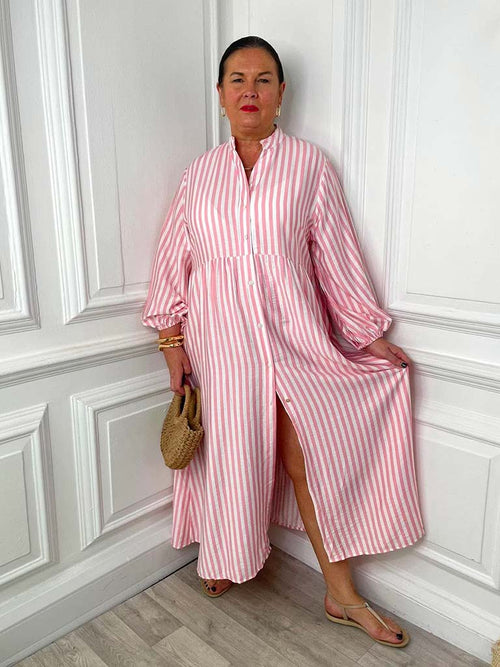 Striped Maxi Dress - Flamingo
