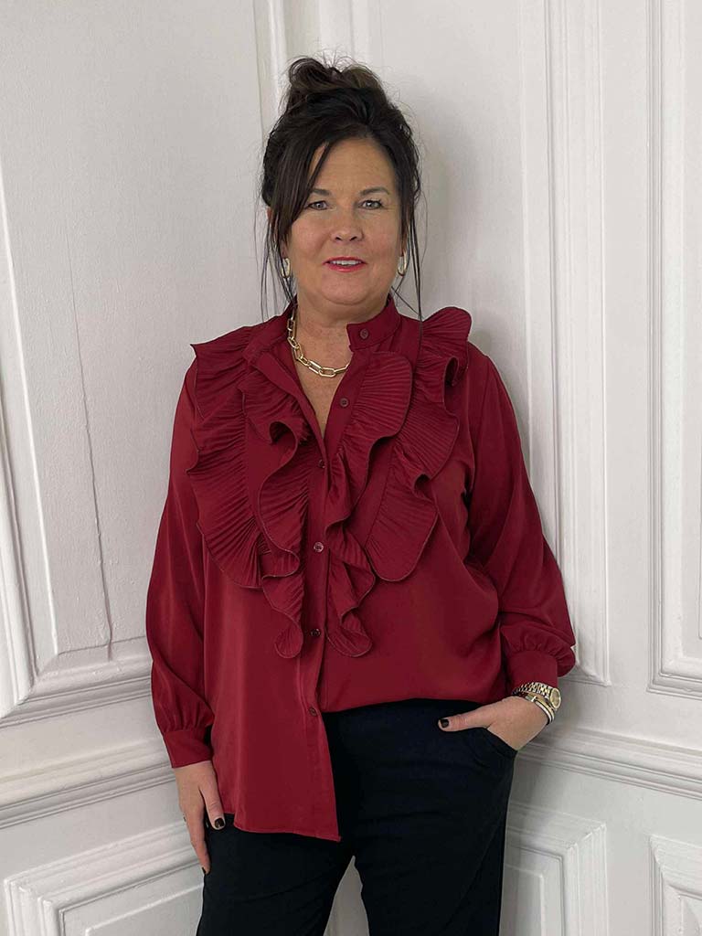 Plissé Ruffle Shirt - Ruby