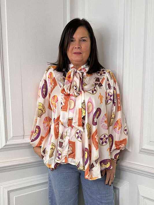 Tahiti Pussybow Blouse - Sunset