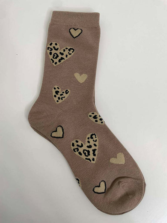 Leopard Heart Socks - Natural